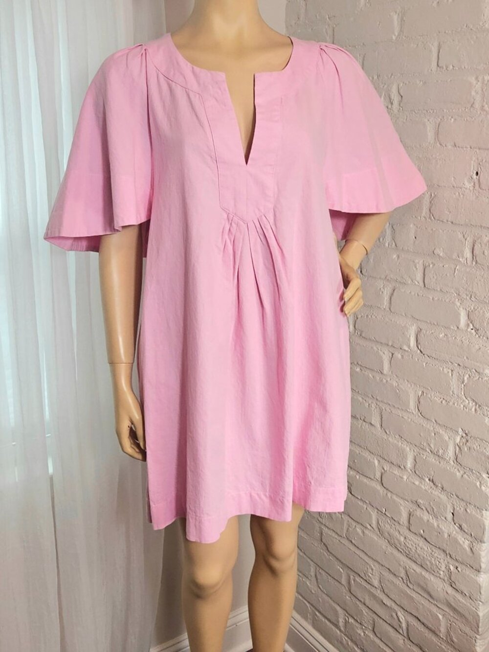 Pomander Place Blush Pink Cotton Flutter Sleeve Mini Dress Large